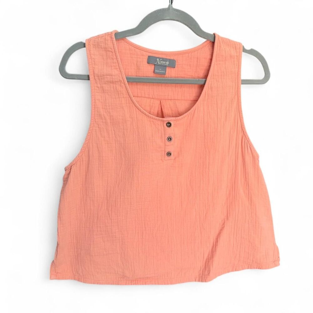 Natural Reflections Coral Double Cloth Henley Tank Top  size M